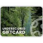 Underscored e-Gift Card with a forest design and 'Underscored' branding. Digital gift card for sustainable sportswear delivered by email.
