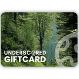 Underscored e-Gift Card with a forest design and 'Underscored' branding. Digital gift card for sustainable sportswear delivered by email.