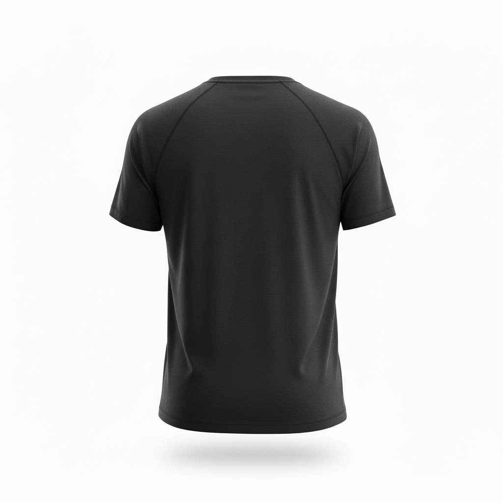 Men's black Underscored plastic-free t-shirt, from the back, on a white background
